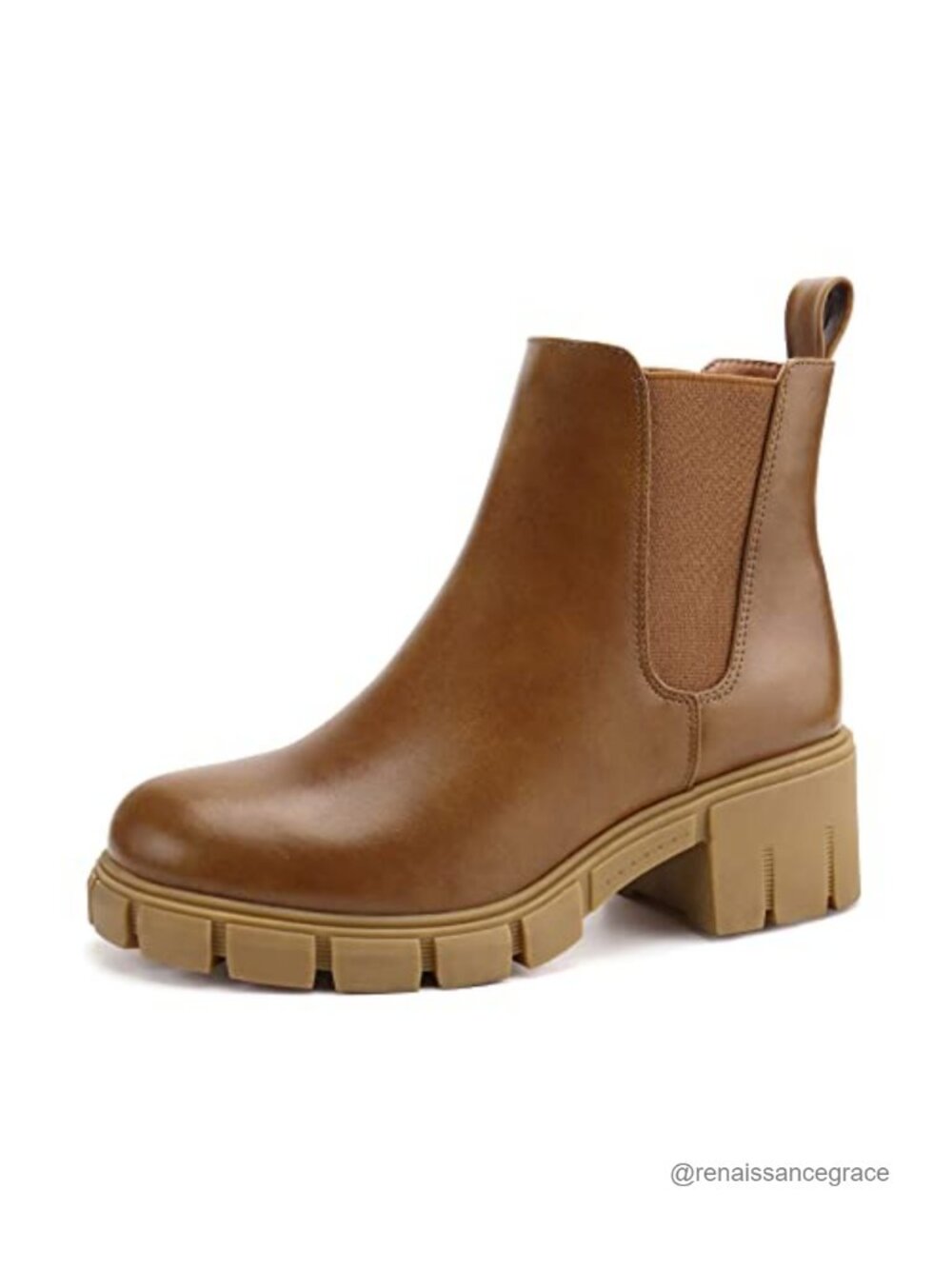 Women's Faux Leather Platform Chelsea Ankle Boots Chunky Block Heel Slip-On